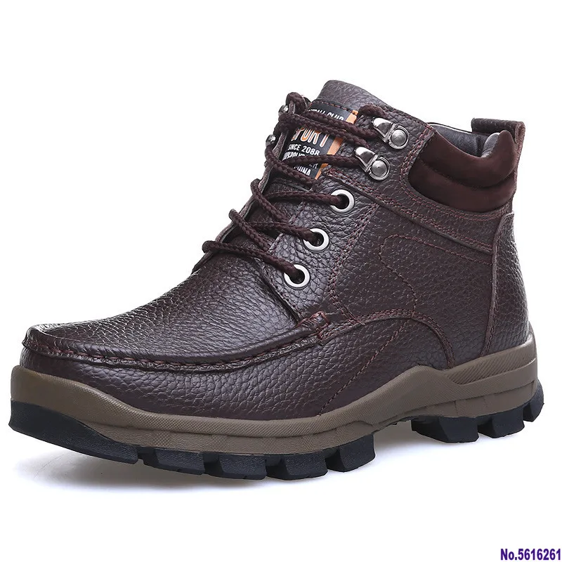 

Мужские брендовые ботинки из натуральной кожи, коричневые теплые ботинки для снега, повседневные мотоциклетные ботинки, большой размер, зима 2019