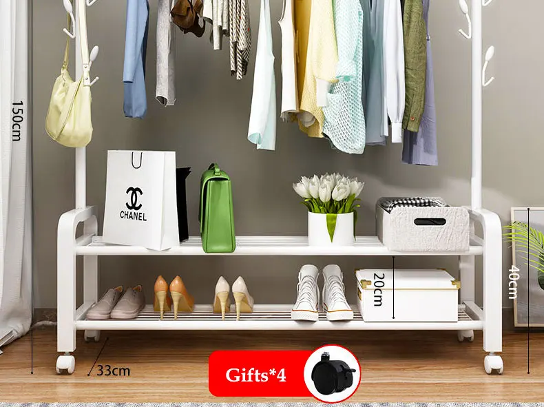 Double Pole Clothes Rack Floor Coat Rack Bedroom Drying Rack Simple Clothes Rail Folding Indoor Balcony Clothes Rack Hanger