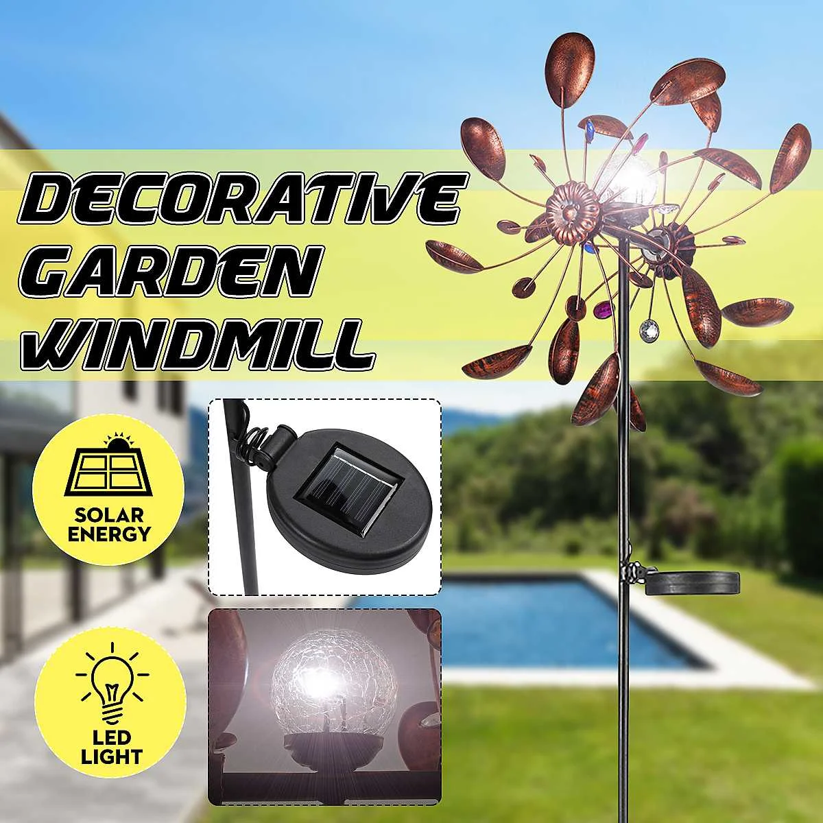NEW 8"x14"x51" Antique Solar LED Lighting Windmill Light up Yard Art and Add a Touch of Ambience to Patio, Lawn or Garden
NEW 8"x14"x51" Antique Solar LED Lighting Windmill Light up Yard Art and Add a Touch of Ambience to Patio, Lawn or Garden