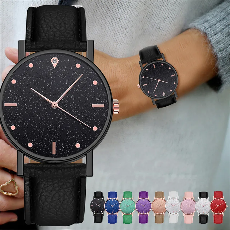

Women Analog Black Starry Sky Quartz Wristwatch Fashion Luxury Ladies Leather Watch Clock Relogio Feminino for Drop Shipping