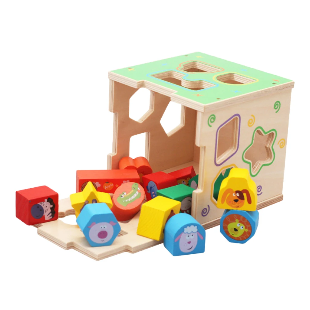 Colorful Shape Sorting Cube Wooden Puzzle Box Toy With 15 Shapes, Toy Gift Colorful Shape Sorting Cube Wooden Puzzle Box Toy With 15 Shapes, Toy Gift