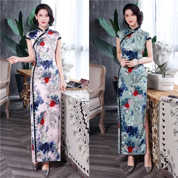 Oversize 3XL 4XL Vintage Oriental Style Women Stage Show Long Qipao Summer Print Floral Elegant Evening Dress Rayon Cheongsam 
Oversize 3XL 4XL Vintage Oriental Style Women Stage Show Long Qipao Summer Print Floral Elegant Evening Dress Rayon Cheongsam