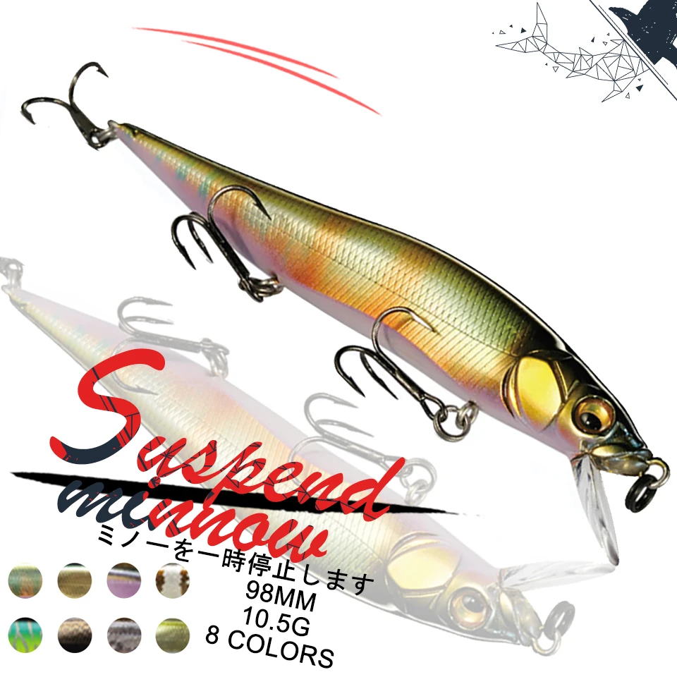 1PCS 98MM 10.5G Minnow Suspend Fishing Lure 3D Eyes Artificial Baits Wobblers Fishing Baits Pencil Carp Fishing Tools
1PCS 98MM 10.5G Minnow Suspend Fishing Lure 3D Eyes Artificial Baits Wobblers Fishing Baits Pencil Carp Fishing Tools