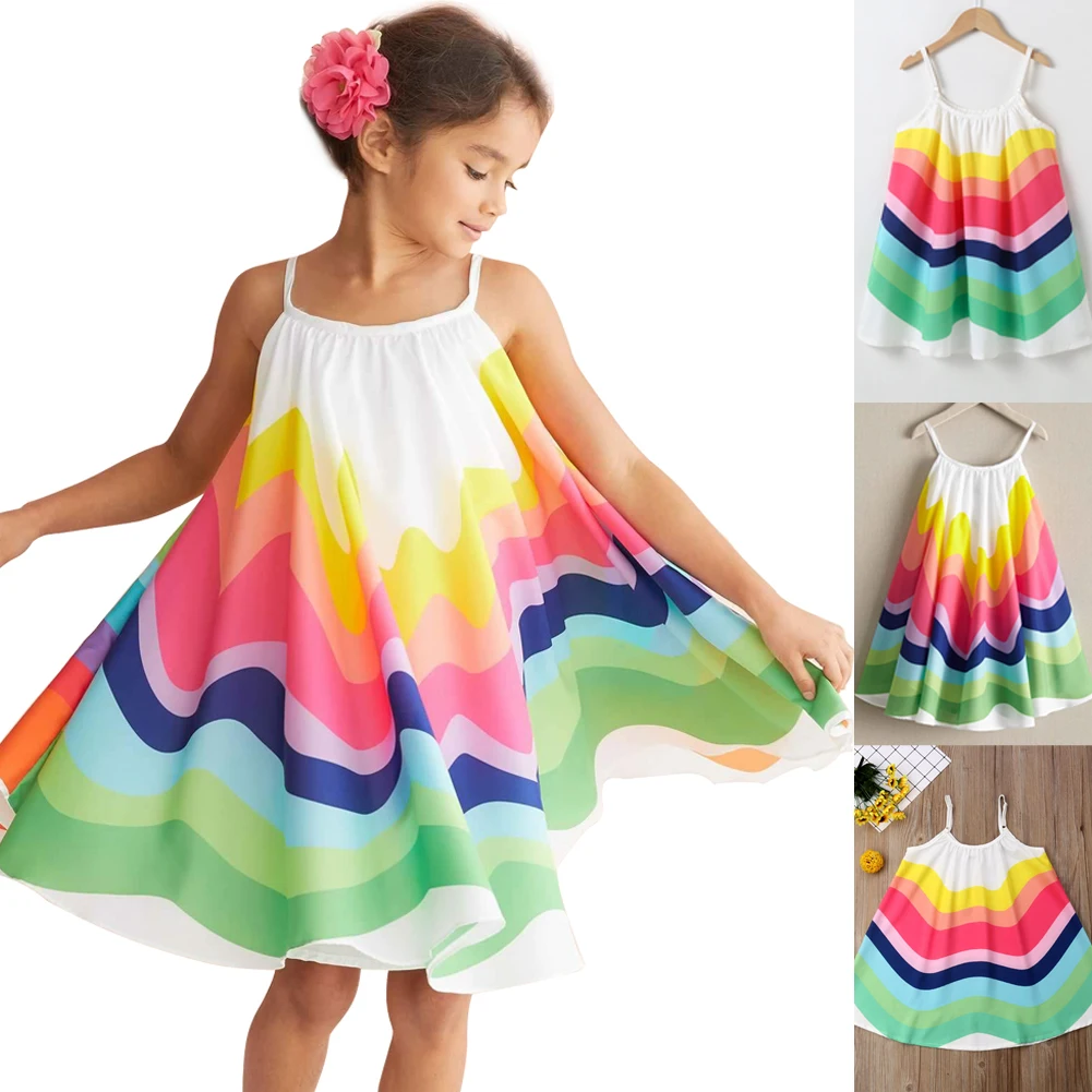 Toddler Kids Baby Girls Rainbow Sleeveless Party Princess Dress Outfits Clothes Toddler Kids Baby Girls Rainbow Sleeveless Party Princess Dress Outfits Clothes