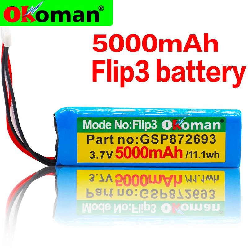 100% high capacity 3.7v 5000mAh Battery GSP872693 for JBL Flip 3 Bluetooth speaker battery Free shipping
100% high capacity 3.7v 5000mAh Battery GSP872693 for JBL Flip 3 Bluetooth speaker battery Free shipping