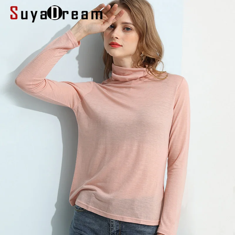SuyaDream Women Solid T shirts Silk Wool Blend Solid Turtleneck Long Sleeved Bottoming Shirts 2020 Autumn Winter Basic Top
SuyaDream Women Solid T shirts Silk Wool Blend Solid Turtleneck Long Sleeved Bottoming Shirts 2020 Autumn Winter Basic Top