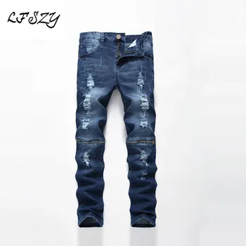 Jeans Men 2020 New Men's Broken Zippered Jeans Elastic Slim Denim Pants Men's Straight Blue Pants More Size 27-40 42
Jeans Men 2020 New Men's Broken Zippered Jeans Elastic Slim Denim Pants Men's Straight Blue Pants More Size 27-40 42