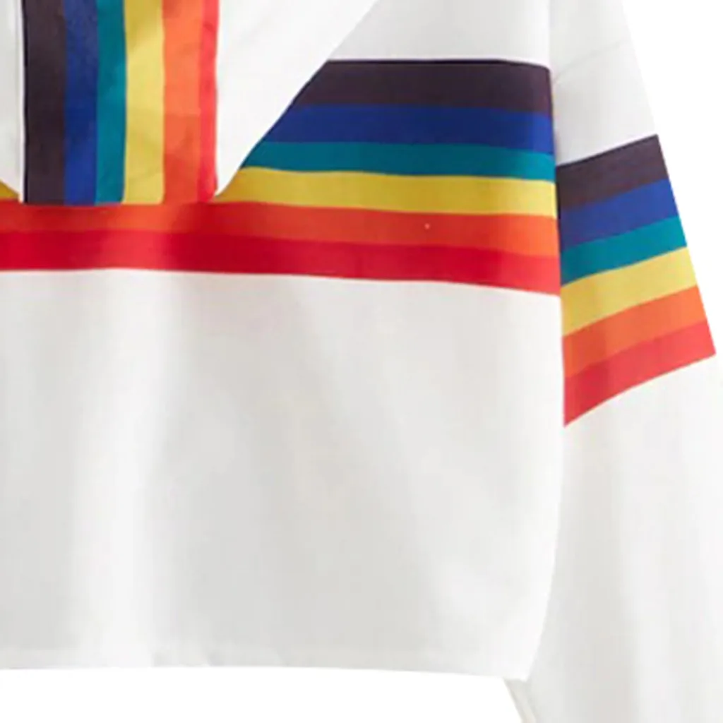 Jaycosin 2019 Fashion Autumn Women Rainbow Stripe Sweatshirt Stylish Long Sleeve Comfortable Female Casual Crop Blouse 930#10