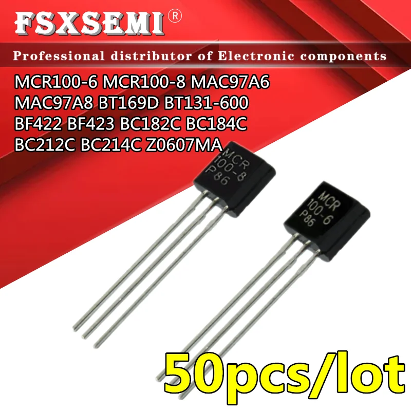 50pcs MCR100-6 MCR100-8 MAC97A6 MAC97A8 BT169D BT131-600 BF422 BF423 BC182C BC184C BC212C BC214C Z0607MA triode TO-92
50pcs MCR100-6 MCR100-8 MAC97A6 MAC97A8 BT169D BT131-600 BF422 BF423 BC182C BC184C BC212C BC214C Z0607MA triode TO-92