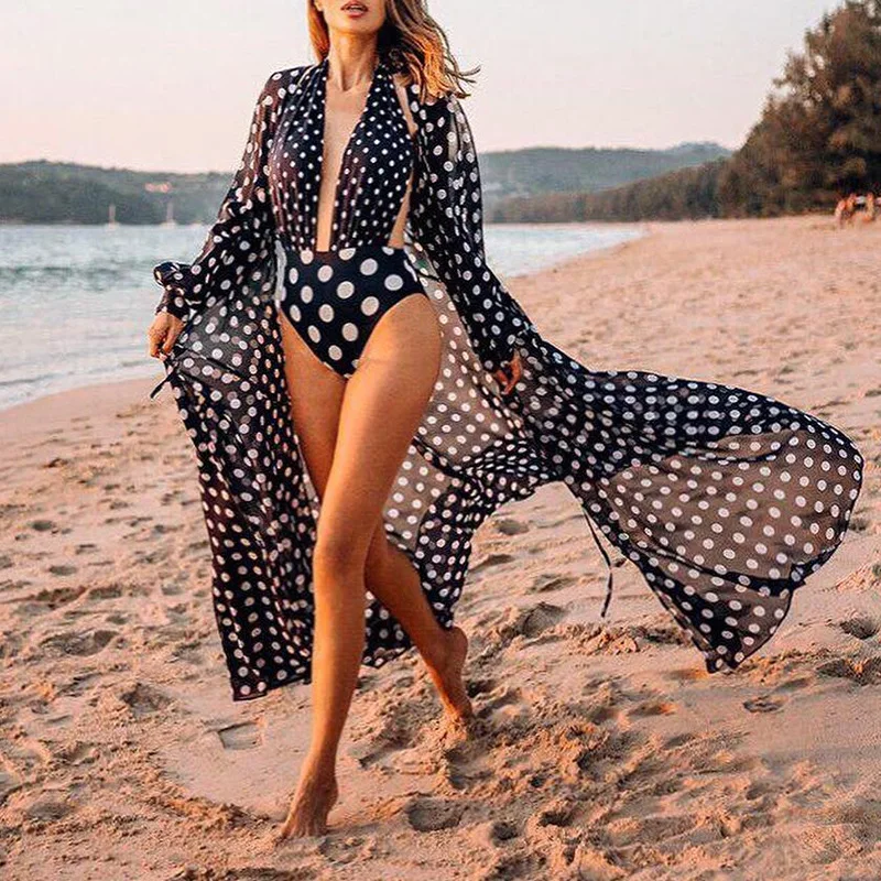 

European And American New Style Chiffon Loose Long Cardigan Beach Sunscreen Jacket Vacation Bikini Coverall Swimsuit Outer Wear