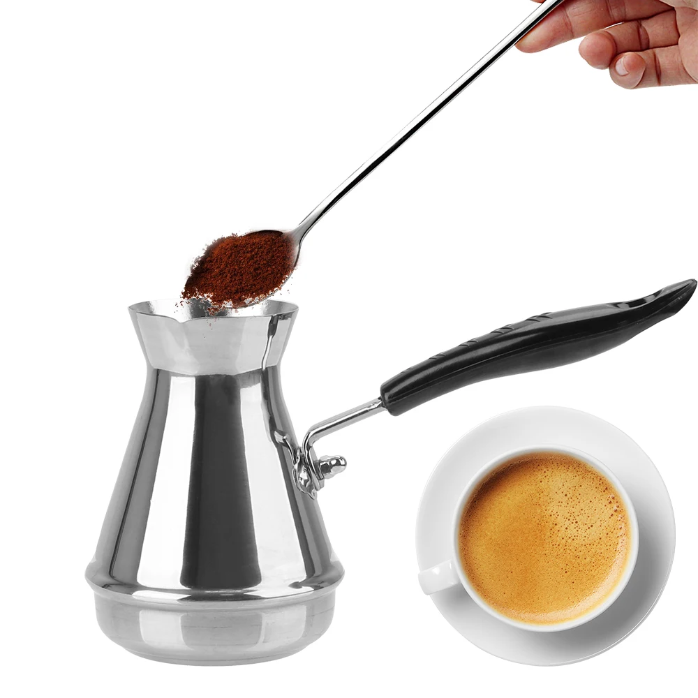 

Ferramentas de cozinha de aço inoxidável manteiga derretimento pote cafeteira utensílios europeu longo lidar com moka pote