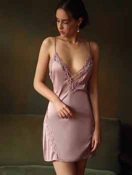 Sexy Women's Summer Nightshirt Night Dress Sleepwear Nightwear Silk Satin V-neck Nightgown Lingere Nighty Night Gown Porno Pink 
Sexy Women's Summer Nightshirt Night Dress Sleepwear Nightwear Silk Satin V-neck Nightgown Lingere Nighty Night Gown Porno Pink