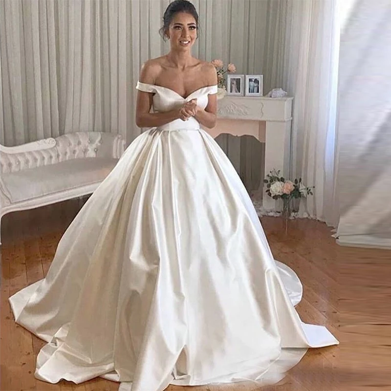 Женское атласное свадебное платье Angelsbridep, бальное платье с открытыми плечами и шлейфом, 2021
Женское атласное свадебное платье Angelsbridep, бальное платье с открытыми плечами и шлейфом, 2021