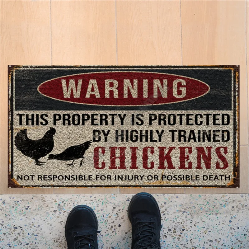 

Chicken Warning This Property Is Protected By Highly Trained Chickens Doormat Non Slip Door Floor Mats Decor Porch Doormat