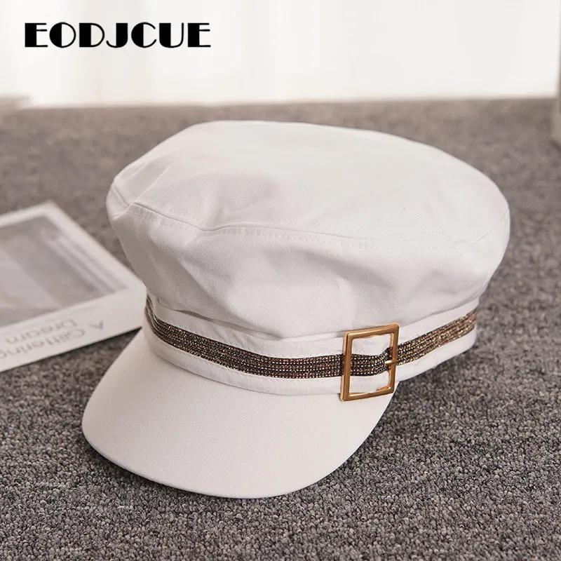 Fashion Military Hat Spring Autumn Sailor Hat For Women Men Black Flat Top Hat Metal Belt Captain Cap Retro Beret Hat
Fashion Military Hat Spring Autumn Sailor Hat For Women Men Black Flat Top Hat Metal Belt Captain Cap Retro Beret Hat
