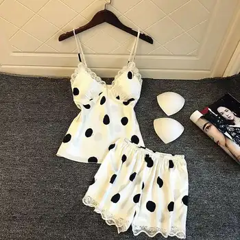 2020 Summer Lace Stitching Sexy Polka Dot Satin Women Nightgowns Elegant Sleepwear Sleeveless Straps Nightwear Sets Casual
2020 Summer Lace Stitching Sexy Polka Dot Satin Women Nightgowns Elegant Sleepwear Sleeveless Straps Nightwear Sets Casual