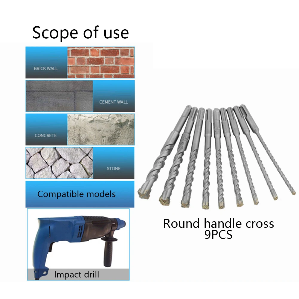 9pcs SDS Plus Drill Bit Set 160mm for Concrete Wall Brick Block Masonry Hole Saw Electric Hammer Drilling Bits 5 6 8 10 12 14 mm
9pcs SDS Plus Drill Bit Set 160mm for Concrete Wall Brick Block Masonry Hole Saw Electric Hammer Drilling Bits 5 6 8 10 12 14 mm