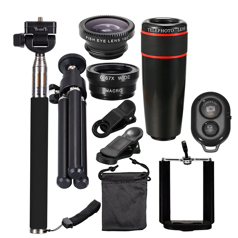 10PCS 8X Telephoto Mobile Phone Lens Universal Detachable Clip-on Lens Wide Angle +Fish Eye + Macro Lens + Selfie Stick + Tripod
10PCS 8X Telephoto Mobile Phone Lens Universal Detachable Clip-on Lens Wide Angle +Fish Eye + Macro Lens + Selfie Stick + Tripod