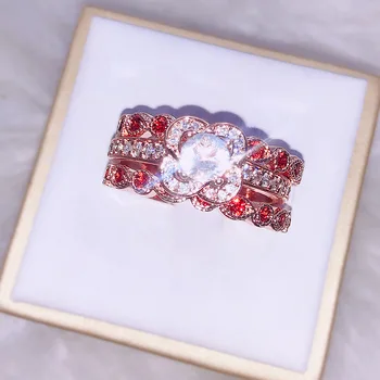 Rose Gold Red Crystal Three-piece Ring Elegant Temperament Ladies Jewelry To Send Mom Mother's Day Gift
Rose Gold Red Crystal Three-piece Ring Elegant Temperament Ladies Jewelry To Send Mom Mother's Day Gift
