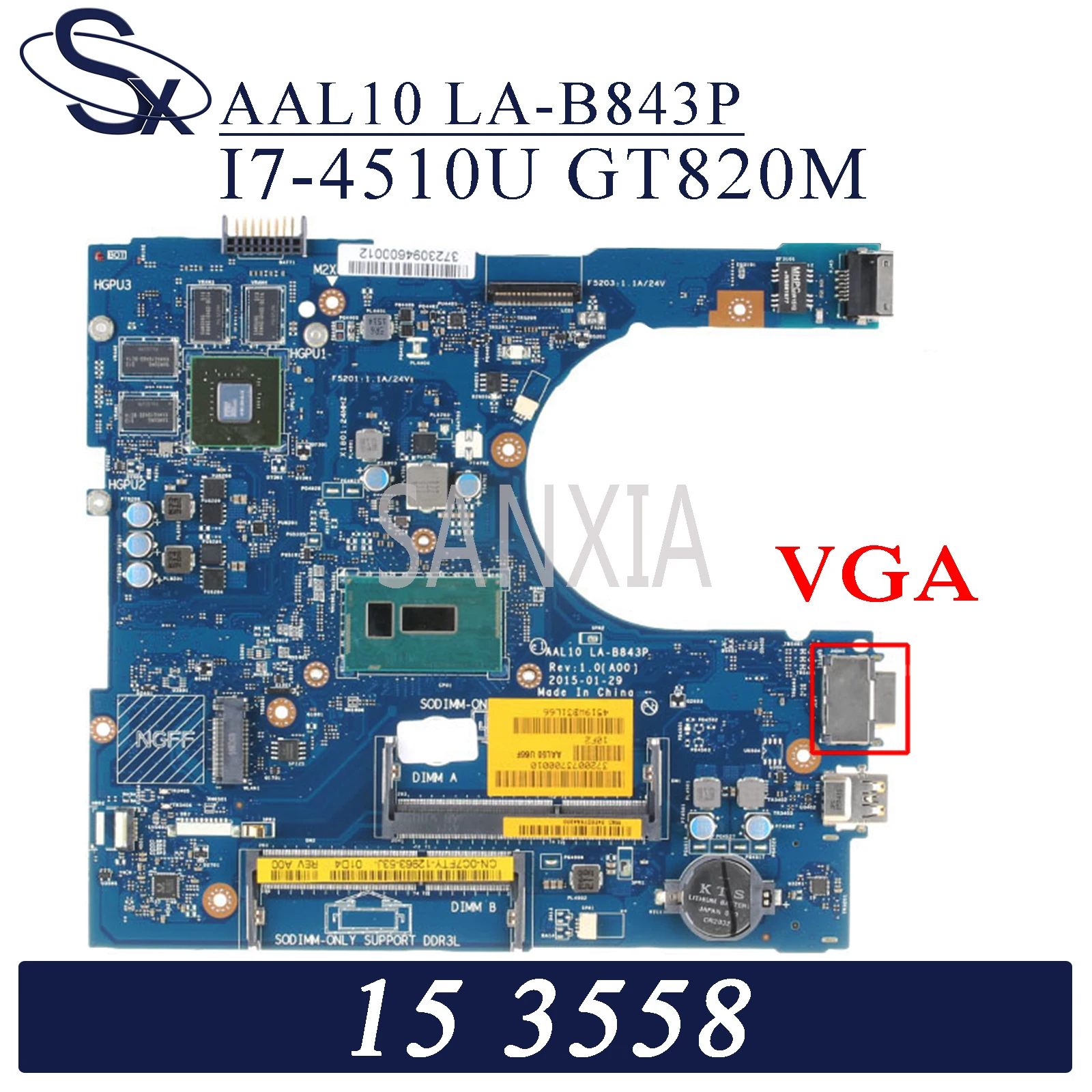 KEFU LA-B843P Laptop motherboard for Dell Inspiron 15-3558 original mainboard I7-4510U/4500U GT820M | Компьютеры и офис