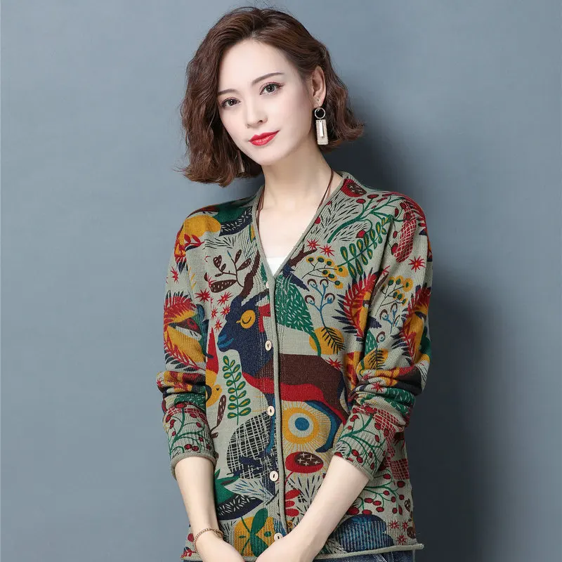 Autumn Elk Printing Knitted Cardigan Women Tricot Sweaters Warm Soft V-neck Khaki Red Black Ethnic Designer Knitwear XXL XL L M
Autumn Elk Printing Knitted Cardigan Women Tricot Sweaters Warm Soft V-neck Khaki Red Black Ethnic Designer Knitwear XXL XL L M