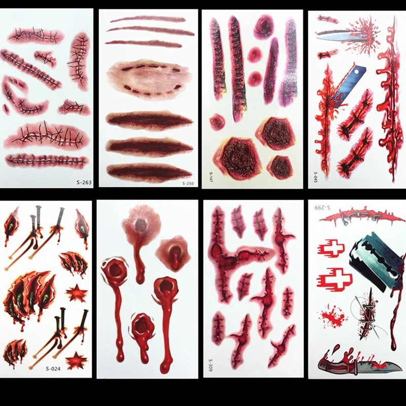 1pc Waterproof durable Tattoo Sticker Makeup Terror Wound Realistic Blood Injury Scars for Halloween
1pc Waterproof durable Tattoo Sticker Makeup Terror Wound Realistic Blood Injury Scars for Halloween