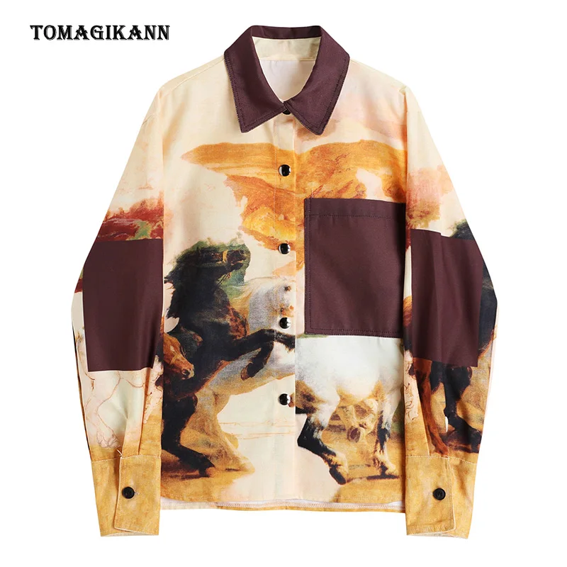 Vintage Women Blouse BF Oversize Paint Print Pocket Shirts 2021 Spring Patchwork Turn-down Collar Long Sleeve Female Top Clothes
Vintage Women Blouse BF Oversize Paint Print Pocket Shirts 2021 Spring Patchwork Turn-down Collar Long Sleeve Female Top Clothes