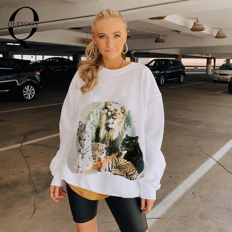 QUEVOON Oversized White Color Sweatshirts Tiger Printed Front Casual Long Sleeve Winter Autumn Solid Sweatshirt Women Tops 2020
QUEVOON Oversized White Color Sweatshirts Tiger Printed Front Casual Long Sleeve Winter Autumn Solid Sweatshirt Women Tops 2020