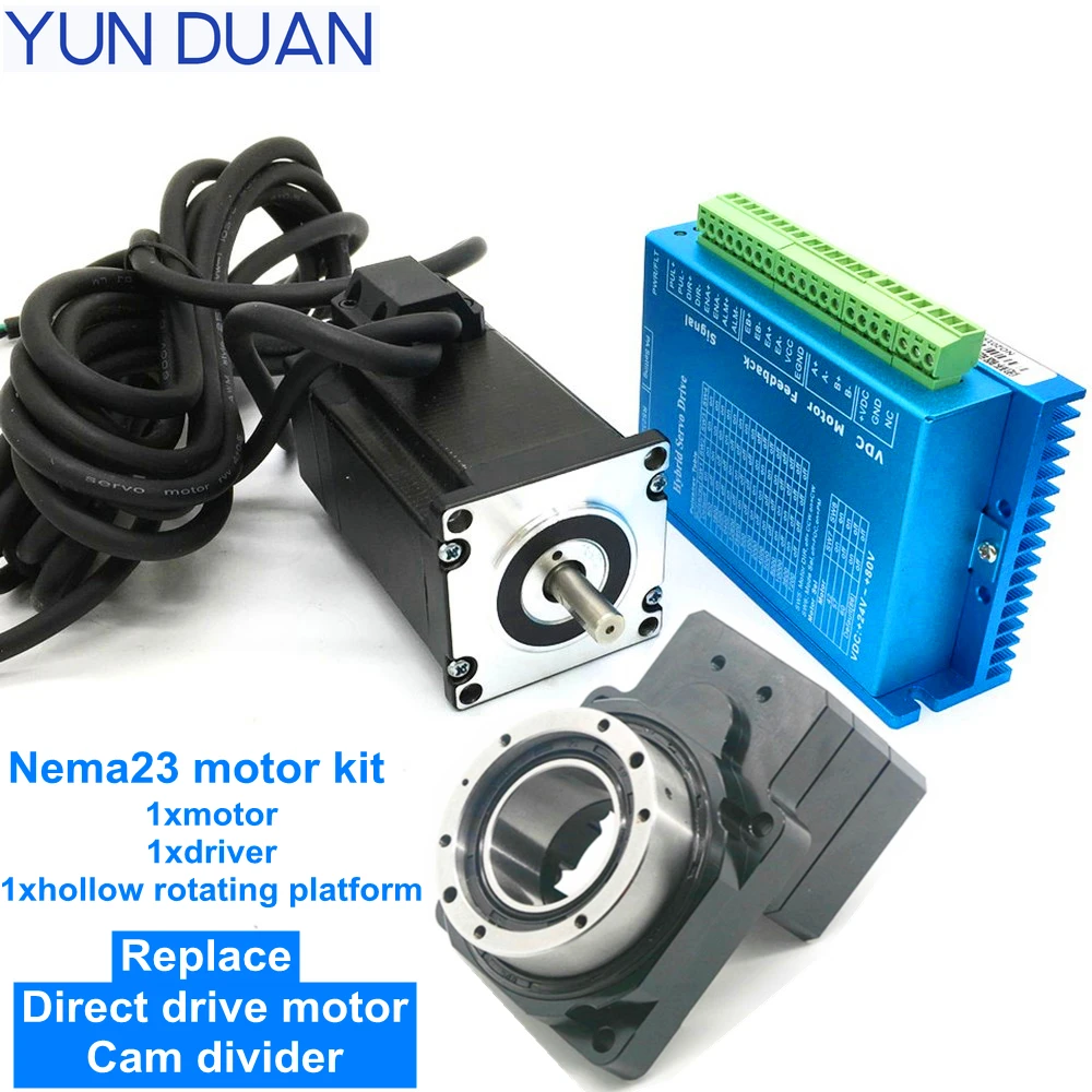 Nema23 stepper motor kit (Motor,Driver,hollow rotating platform)replace direct drive motor,cam divider,Nema23 10:1 reducer
Nema23 stepper motor kit (Motor,Driver,hollow rotating platform)replace direct drive motor,cam divider,Nema23 10:1 reducer