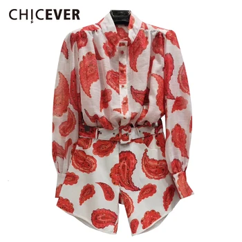 CHICEVER Print Hit Color Two Piece Set Female Lapel Collar Lantern Sleeve Blouse High Waist Lace Up Short Casual Suit Women 2020 
CHICEVER Print Hit Color Two Piece Set Female Lapel Collar Lantern Sleeve Blouse High Waist Lace Up Short Casual Suit Women 2020