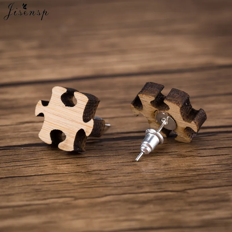 Jisensp Simple Design Punk Puzzle Wooden Earrings Unique Fashion Gamepad Stud Earrings for Women Friends Jewelry Gift bijoux