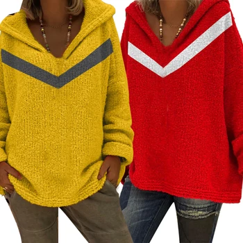 Chic Lady Patchwork Sweater Long Sleeve Hooded Loose Knitted Sweater Casual Loose Autumn Sweater Ladies v-neck loose knit
Chic Lady Patchwork Sweater Long Sleeve Hooded Loose Knitted Sweater Casual Loose Autumn Sweater Ladies v-neck loose knit