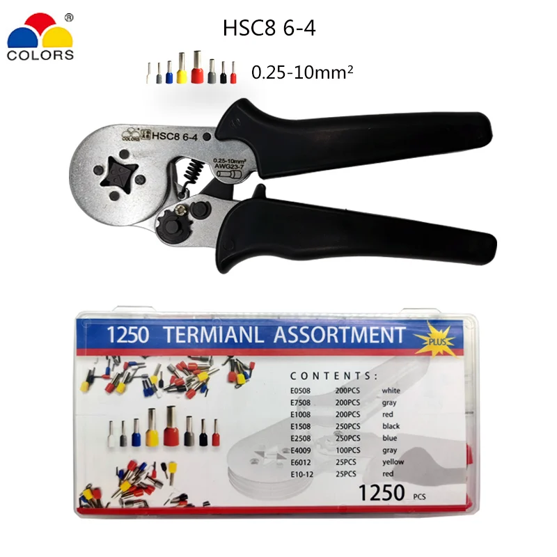 Colors HSC8 6-4 High Precision Miniature Tube End Pressure Clamp Tool crimping hand tools crimping capacity 0.25-10 mm²
Colors HSC8 6-4 High Precision Miniature Tube End Pressure Clamp Tool crimping hand tools crimping capacity 0.25-10 mm²