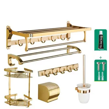 NEW SET Space Aluminum Towel Rack Folding Golden Toilet Tissue Brush Holder Towel Bar Bathroom Accessories Storage Organization
NEW SET Space Aluminum Towel Rack Folding Golden Toilet Tissue Brush Holder Towel Bar Bathroom Accessories Storage Organization