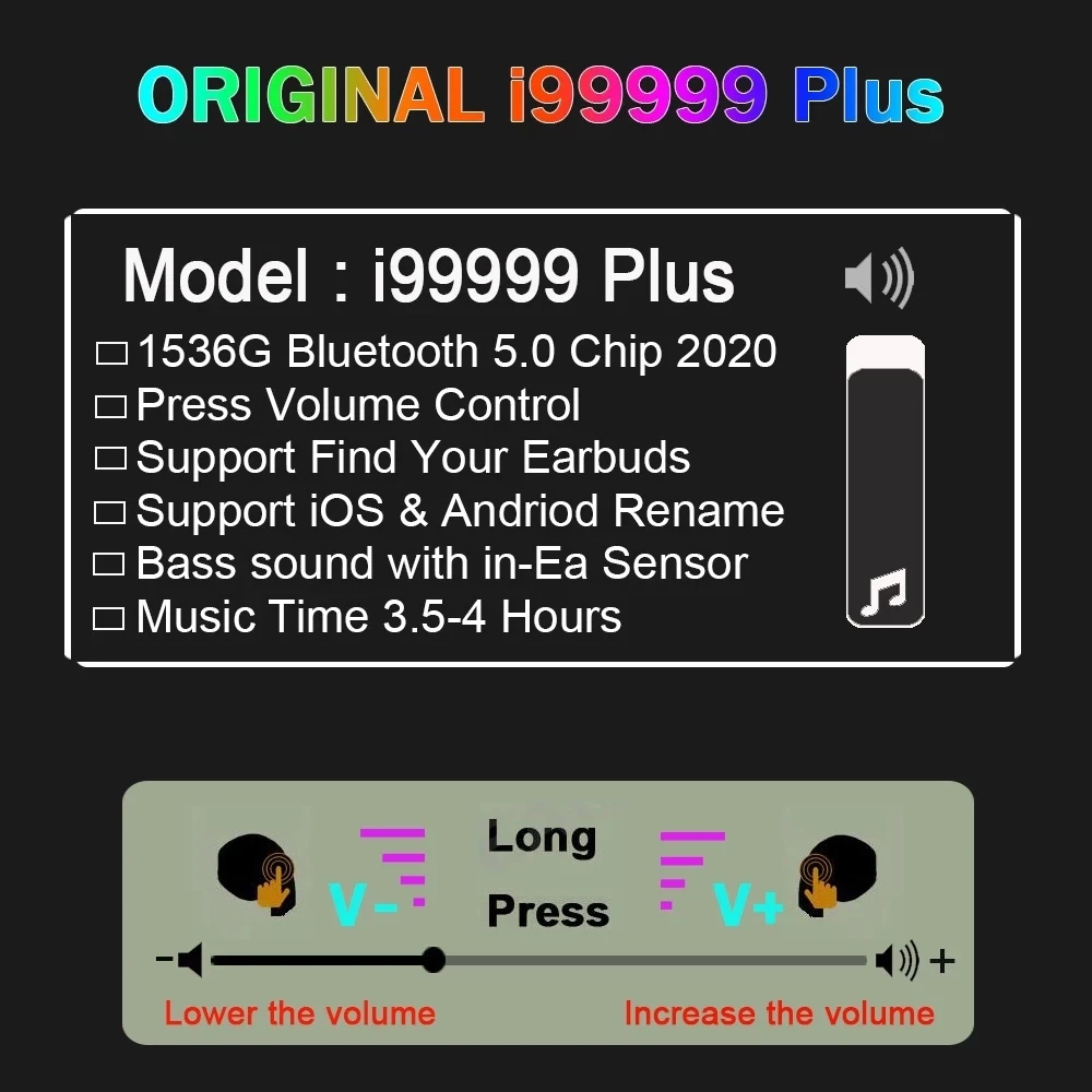 Original i99999 Plus TWS Earphone, Wireless Bluetooth 5.0, New Function PK Air3 4 i90000MAX I90000pro i99000 tws
Original i99999 Plus TWS Earphone, Wireless Bluetooth 5.0, New Function PK Air3 4 i90000MAX I90000pro i99000 tws