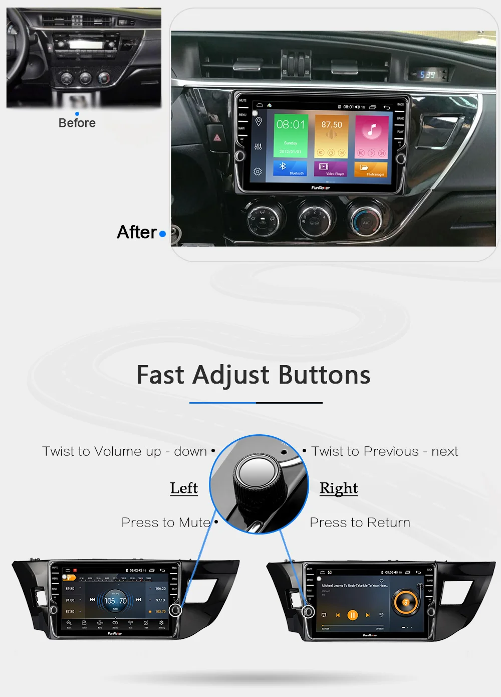 Clearance Funrover 4+64G ROM Android 9.0 For Toyota Corolla 10 E140 E150 2006-2013 Car Radio Multimedia Video Player Navigation GPS 2din 1 Clearance Funrover 4+64G ROM Android 9.0 For Toyota Corolla 10 E140 E150 2006-2013 Car Radio Multimedia Video Player Navigation GPS 2din 1