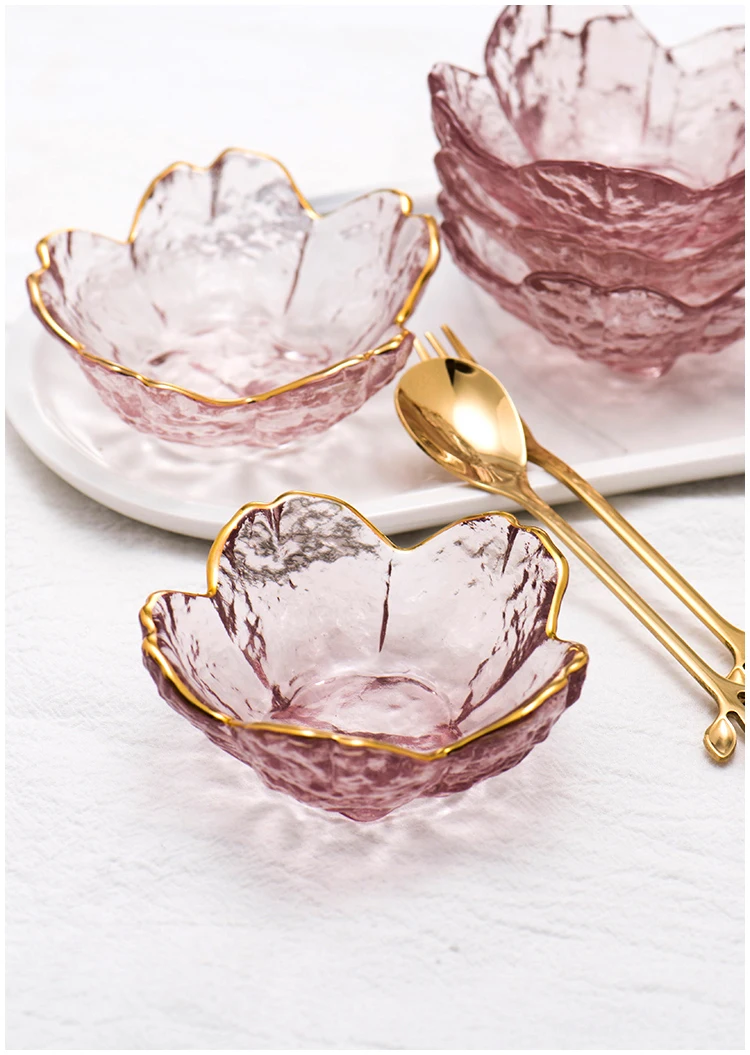 Glass Sauce Bowl Gold Inlay Japanese Cherry Blossoms Vinegar Dish Glass Sauce Bowl Gold Inlay Japanese Cherry Blossoms Vinegar Dish