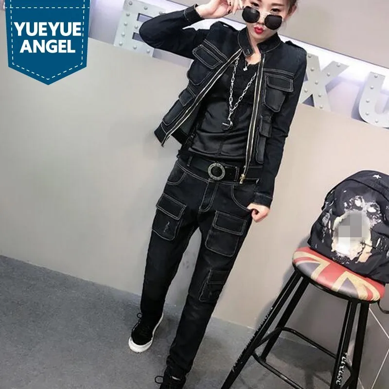 Boy Friend Spring Autumn Womens Pockets Casual Slim Denim 2Pcs Sets Long Sleeve Stand Collar Jackets Full Length Harem Pants
Boy Friend Spring Autumn Womens Pockets Casual Slim Denim 2Pcs Sets Long Sleeve Stand Collar Jackets Full Length Harem Pants
