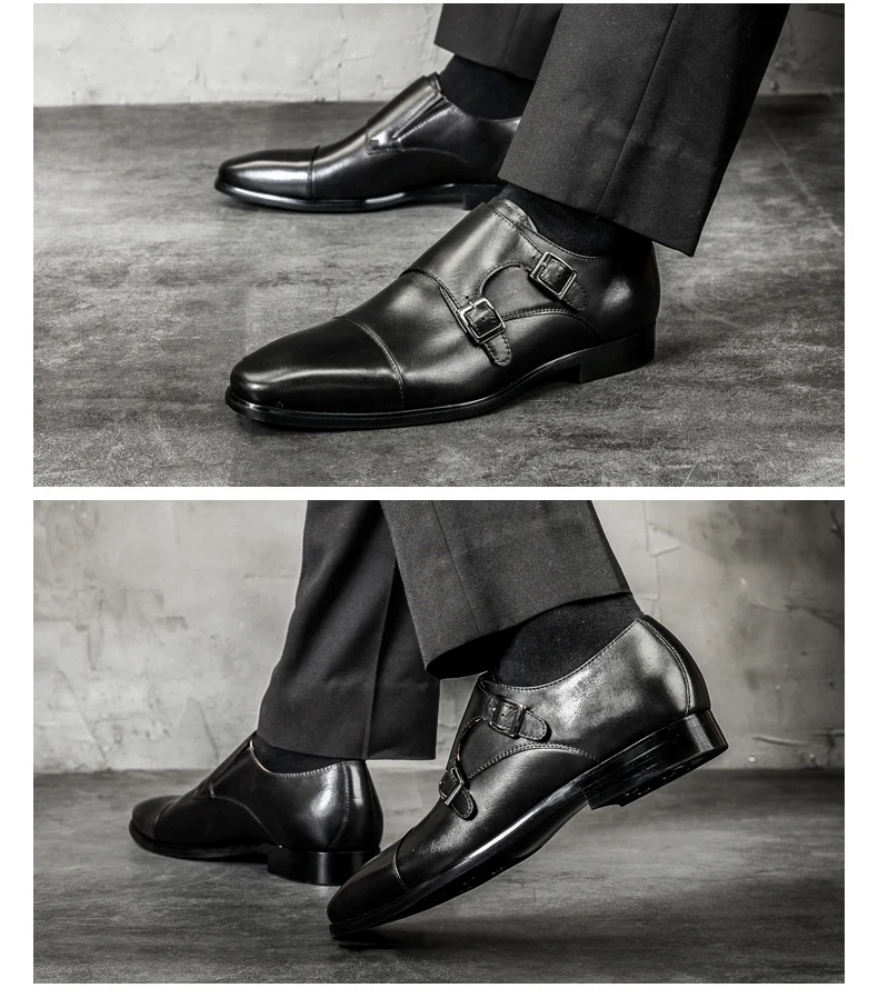DESAI Leather Double Buckles Monk Shoes DESAI Leather Double Buckles Monk Shoes