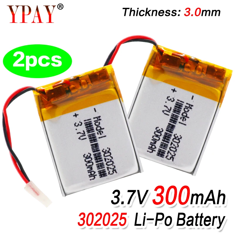 2pcs3.7 V 300mAh 302025 Lipo литий-полимерные аккумуляторы с PCM для MP3 MP4 MP5 Bluetooth гарнитура