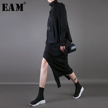 

[EAM] High Elastic Waist Black Asymmetrical Split Joint Vent Half-body Skirt Women Fashion Tide New Spring Autumn 2020 1M648