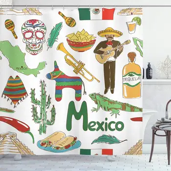 Mexican Decorations Collection Fun Colorful Sketch Mexico Chili Pyramid Nachos Cactus Music Poncho Image Polyester Fabric Bath
Mexican Decorations Collection Fun Colorful Sketch Mexico Chili Pyramid Nachos Cactus Music Poncho Image Polyester Fabric Bath
