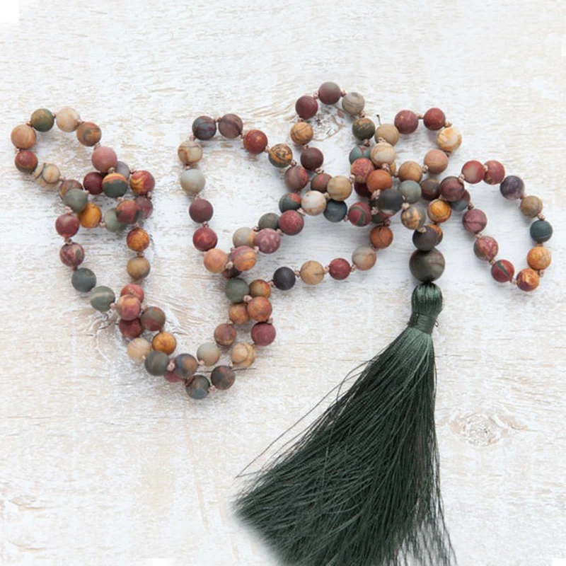 Long Tassel Necklace For Women Men Matte Picasso J-asper Mala Necklace 108 Mala Beads Knotted Necklace Boho Jewelry Gift For Men
Long Tassel Necklace For Women Men Matte Picasso J-asper Mala Necklace 108 Mala Beads Knotted Necklace Boho Jewelry Gift For Men