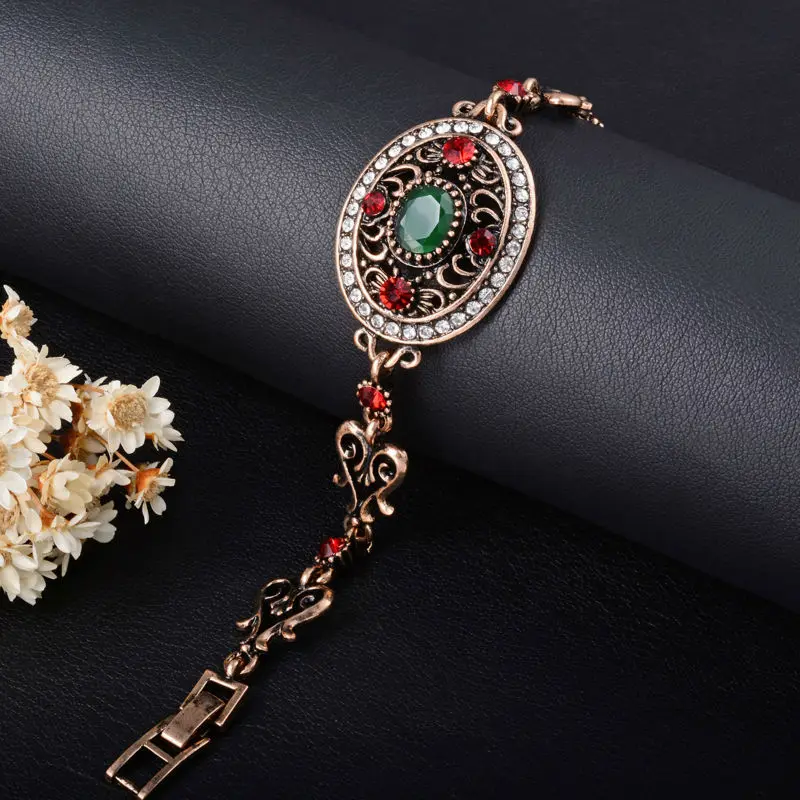 

Boho Vintage Retro Turkish Jewelry Top Resin Gold Red Green Charm Bracelet Female Bracelets Bangles for Women Jewellery Braclet