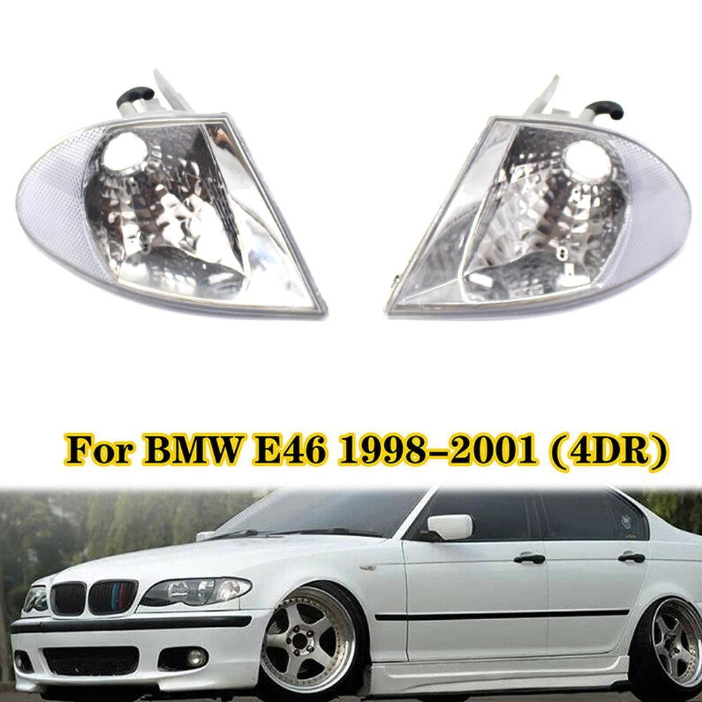 Pair For BMW 3 Series E46 98-01 Front Indicator Turn Signal Corner Smoke Lights