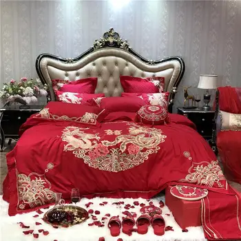 40Egyptian Cotton Chinese Wedding Red Bedding set Chic Premium Embroidery,Luxury King Queen size Bed sheet Pillow shams 4/6/9Pcs
40Egyptian Cotton Chinese Wedding Red Bedding set Chic Premium Embroidery,Luxury King Queen size Bed sheet Pillow shams 4/6/9Pcs