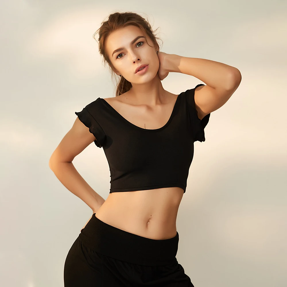 Women Falbala T-shirt with Pad Sexy Low-cut Backless Sleeveless T-shirt Soft Breathable Nylon Fabric Crop Top for Mujer
Women Falbala T-shirt with Pad Sexy Low-cut Backless Sleeveless T-shirt Soft Breathable Nylon Fabric Crop Top for Mujer