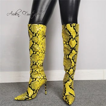 Arden Furtado Fashion Women's Shoes Pointed Toe Stilettos Heels Sexy Elegant Ladies Boots yellow snakeskin Knee High Boots 43 45 
Arden Furtado Fashion Women's Shoes Pointed Toe Stilettos Heels Sexy Elegant Ladies Boots yellow snakeskin Knee High Boots 43 45