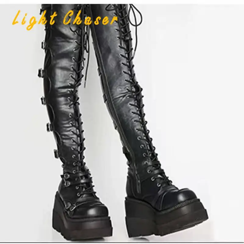 Brand Female Platform Thigh High Boots Fashion Slim Chunky Heels Punk High Heels Boots The Knee Boots Women Wedges Shoes Woman
Brand Female Platform Thigh High Boots Fashion Slim Chunky Heels Punk High Heels Boots The Knee Boots Women Wedges Shoes Woman