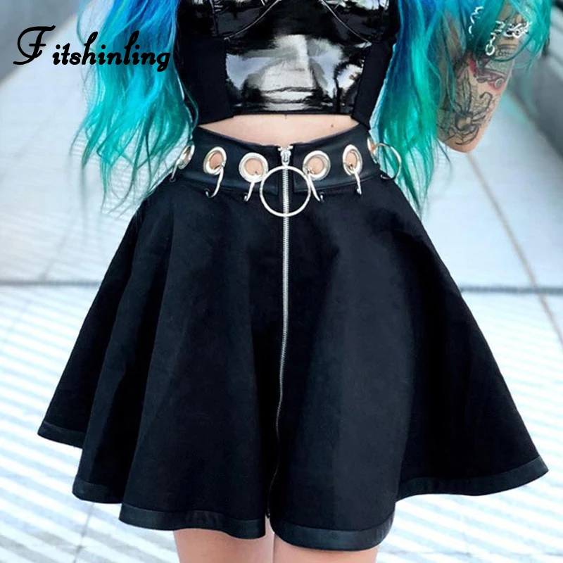 

Fitshinling Goth Dark Zip-Up Skirts For Women Metal Grommets Slim Short Skirt Female Gothic Black High Wasit Faldas Femme Sale